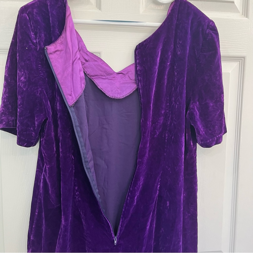 VINTAGE Purple Crushed Velvet Velour Scallop Women's PLUS Formal Holiday Dress - Picture 4 of 11
